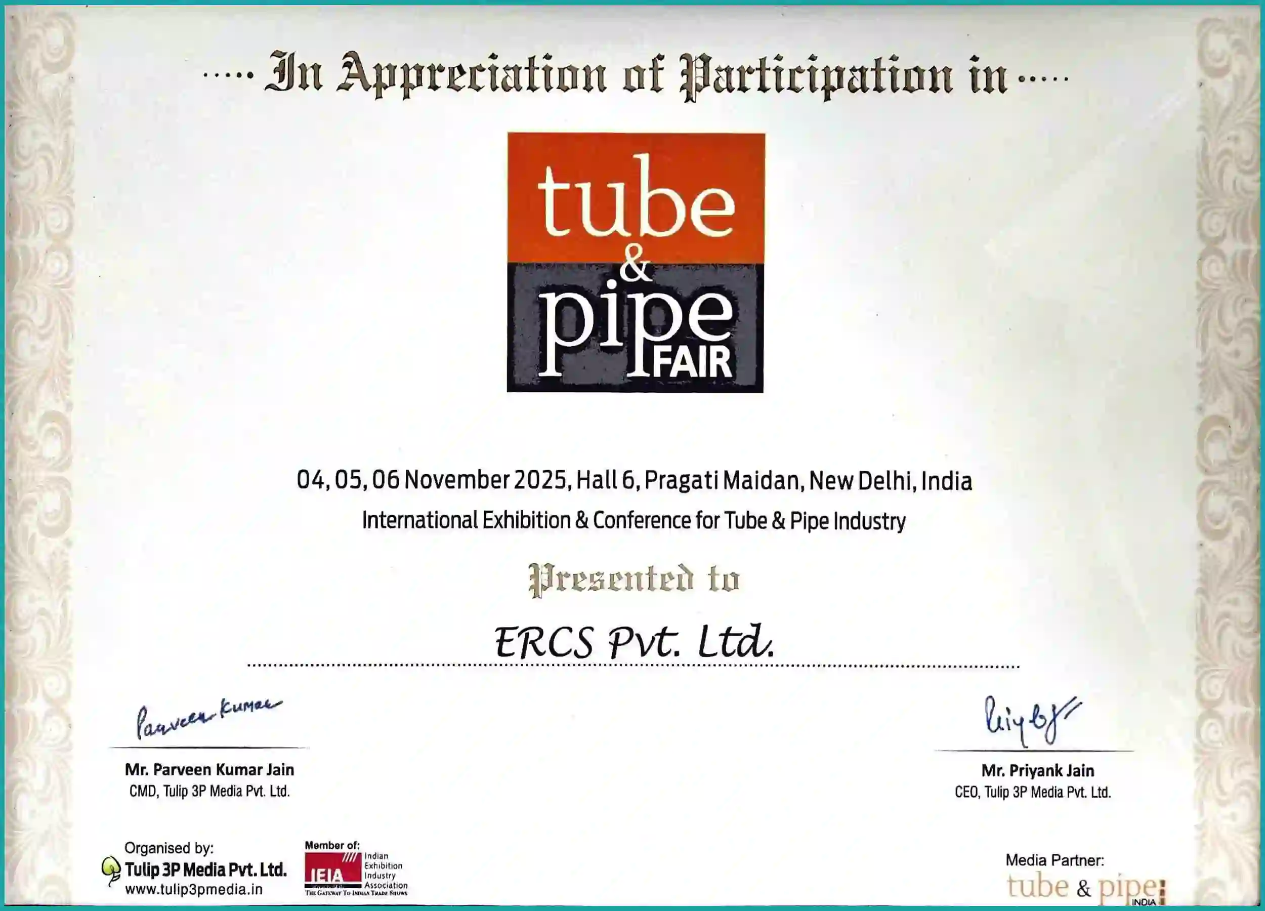 ALEMAI Certificate issued to ERCS Private Limited