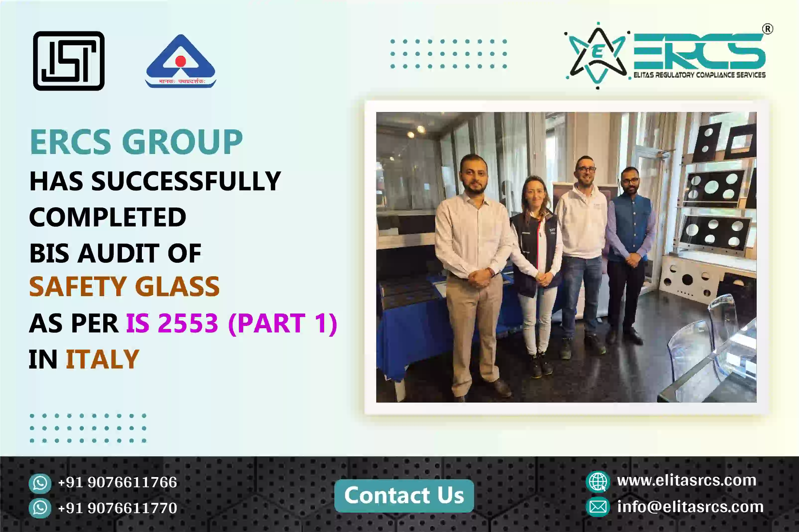 BIS Audit for Safety Glass under IS 2553 Part-1 in Italy