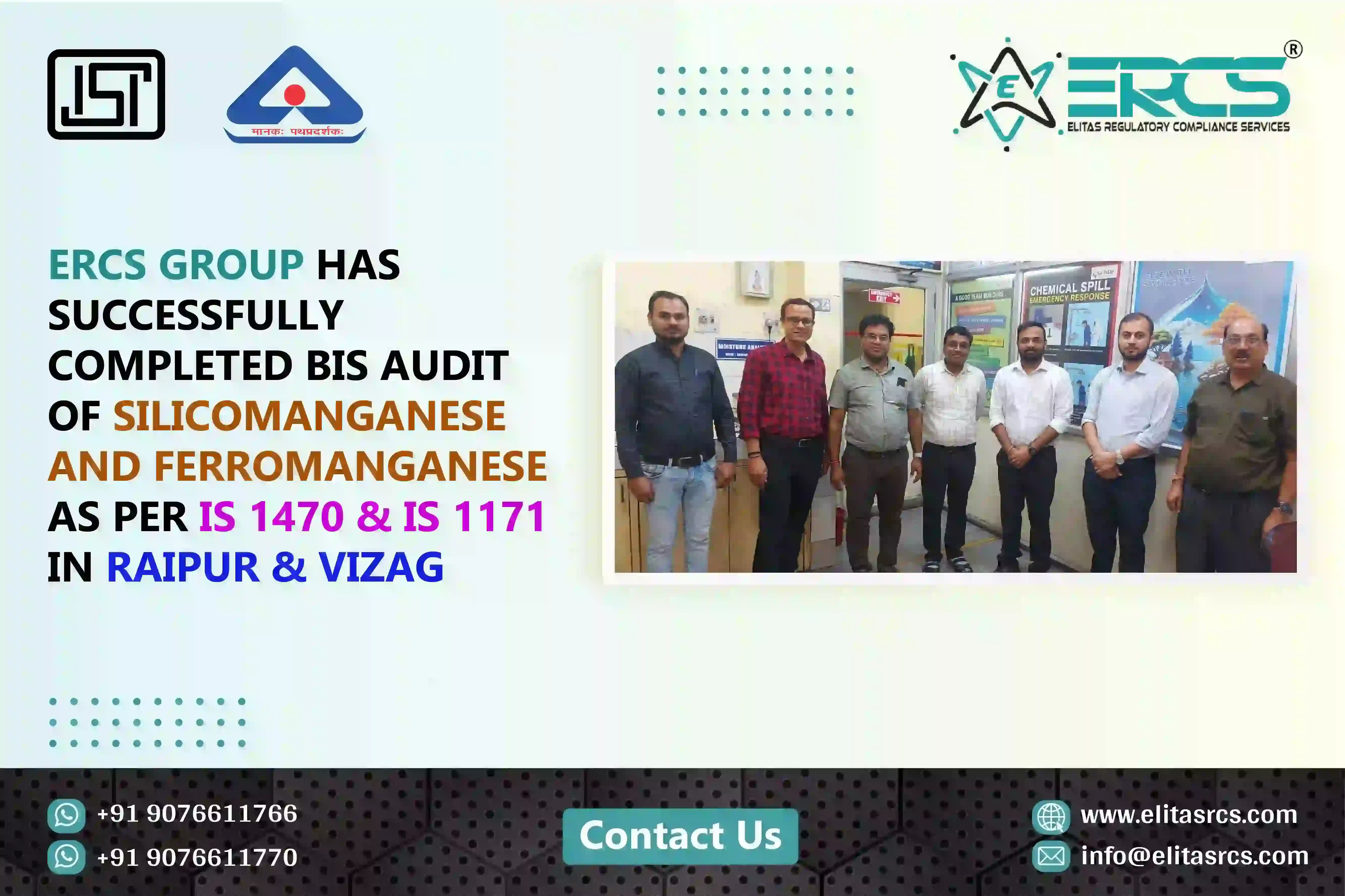 BIS Audit of Silicomanganese and Ferromanganese under IS 1470 and IS 1171 in Raipur and Vizag