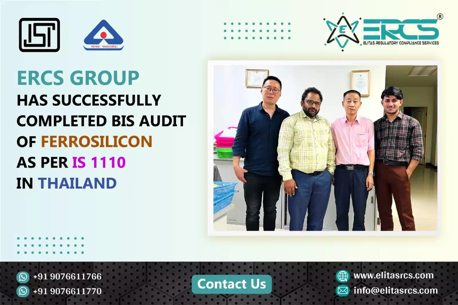 BIS Certification Audit for Ferrosilicon as per IS 1110 in Thailand