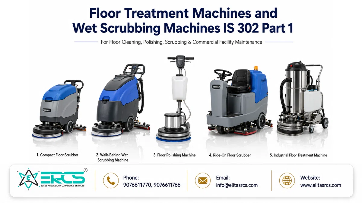 Floor-treatment and wet-scrubbing machines under IS 302 Part 1 for commercial and industrial cleaning applications.